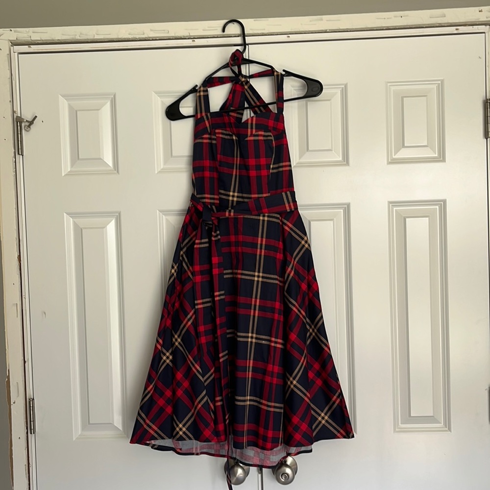 Red/Navy plaid dress